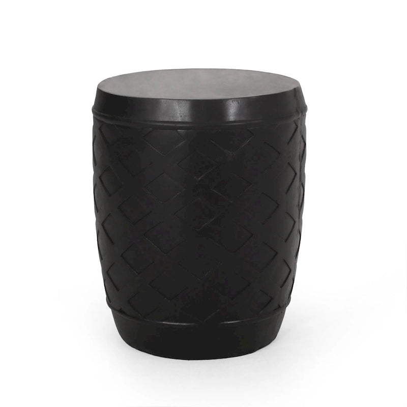 Contemporary Concrete Side Table with Lattice Design, Black