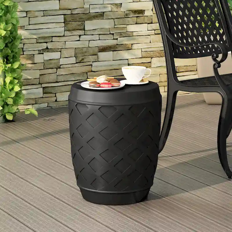 Contemporary Concrete Side Table with Lattice Design, Black