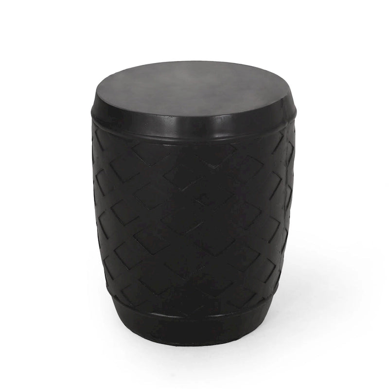 Contemporary Concrete Side Table with Lattice Design, Black