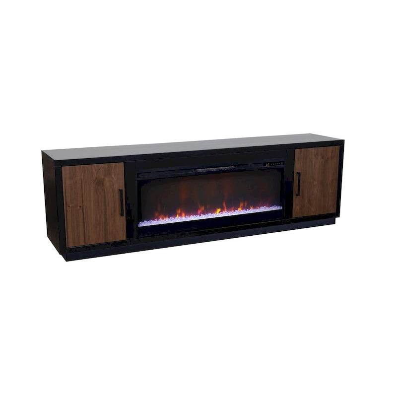 Bridgevine Home Aria 83 inch Fireplace TV Stand for TVs up to 95 inches, Minimal Assembly, Black and Walnut Finish