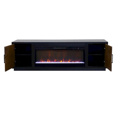 Bridgevine Home Aria 83 inch Fireplace TV Stand for TVs up to 95 inches, Minimal Assembly, Black and Walnut Finish