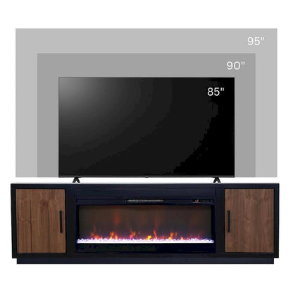 Bridgevine Home Aria 83 inch Fireplace TV Stand for TVs up to 95 inches, Minimal Assembly, Black and Walnut Finish
