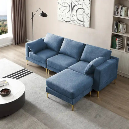 Christopher Knight Home - Beige L-Shape Sectional Sofa with Gold Metal Legs and Ottoman