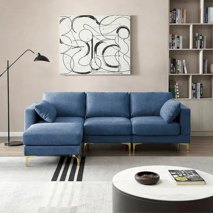 Christopher Knight Home - Beige L-Shape Sectional Sofa with Gold Metal Legs and Ottoman