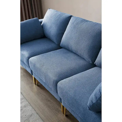 Christopher Knight Home - Beige L-Shape Sectional Sofa with Gold Metal Legs and Ottoman