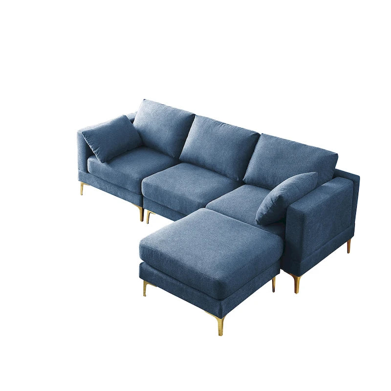 Christopher Knight Home - Beige L-Shape Sectional Sofa with Gold Metal Legs and Ottoman