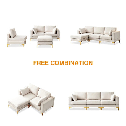 Christopher Knight Home - Beige L-Shape Sectional Sofa with Gold Metal Legs and Ottoman