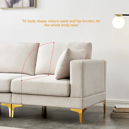 Christopher Knight Home - Beige L-Shape Sectional Sofa with Gold Metal Legs and Ottoman