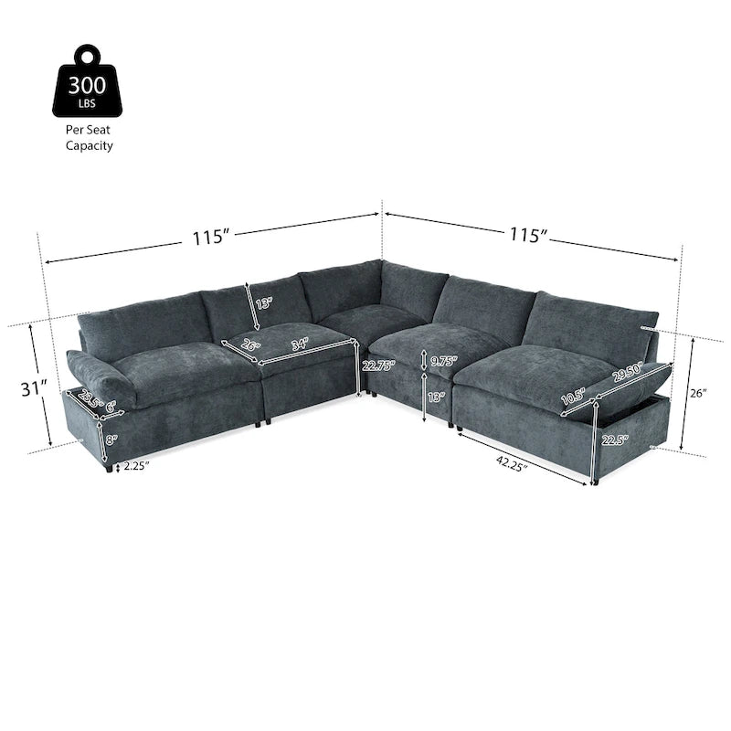 Christopher Knight Home - Harper 115 Modular Upholstery Sectional Sofa with Plush Cushions and Hidden Storage Compartments