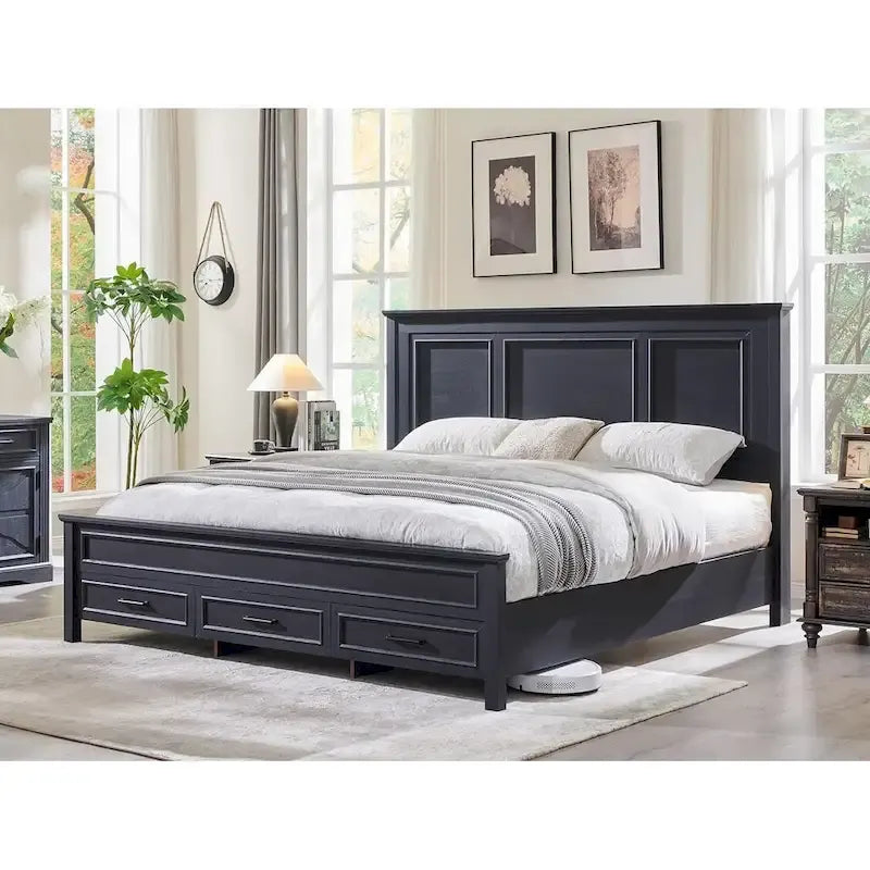 Farmhouse Queen Wood Bed Frame with 52 Tall Headboard & Footboard