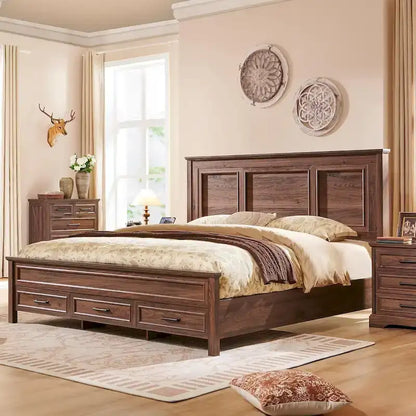 Farmhouse Queen Wood Bed Frame with 52 Tall Headboard & Footboard
