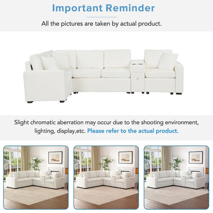 Chenille Pull Out Sectional Convertible Sleeper Sofa Modular Sectional Sofa with Pillow and 2 Cup Holders for Living Room