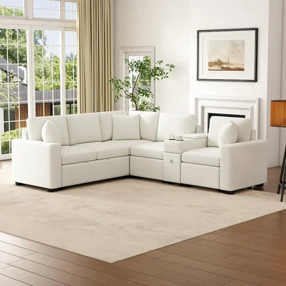 Chenille Pull Out Sectional Convertible Sleeper Sofa Modular Sectional Sofa with Pillow and 2 Cup Holders for Living Room