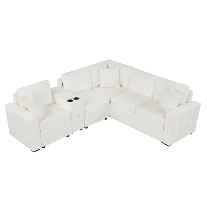Chenille Pull Out Sectional Convertible Sleeper Sofa Modular Sectional Sofa with Pillow and 2 Cup Holders for Living Room