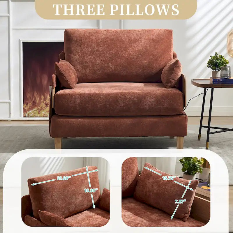 Chenille Upholstered Convertible Sleeper Recliner Foldable Chair Bed with 3 Pillows