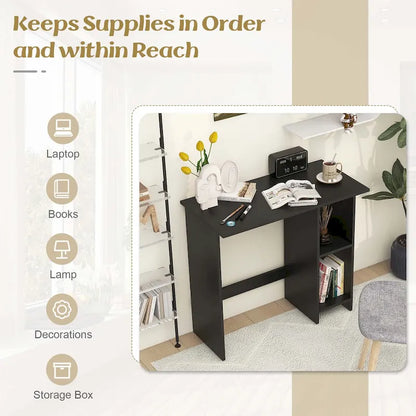 Costway Small Computer Desk with Storage Modern Writing Desk with
