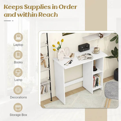 Costway Small Computer Desk with Storage Modern Writing Desk with