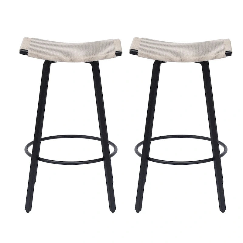 Counter Height Bar Stools, Backless Handwoven Kitchen Dining Chairs with Round Footrest Set of 2 PVC Weaving Pub Stool