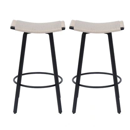 Counter Height Bar Stools, Backless Handwoven Kitchen Dining Chairs with Round Footrest Set of 2 PVC Weaving Pub Stool