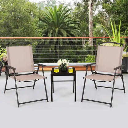 Costway 2 pcs Patio Folding Sling Dining Chairs Armrests Steel Frame - See Details