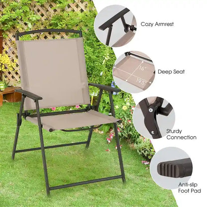 Costway 2 pcs Patio Folding Sling Dining Chairs Armrests Steel Frame - See Details