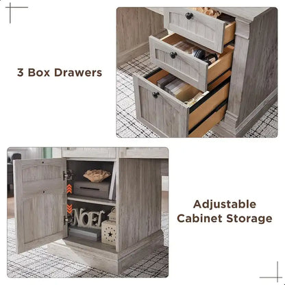 Farmhouse Computer Desk, Wood Home Office Desk with Charging Station