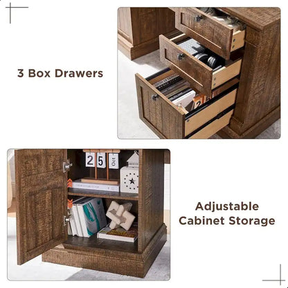 Farmhouse Computer Desk, Wood Home Office Desk with Charging Station