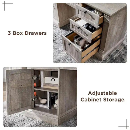 Farmhouse Computer Desk, Wood Home Office Desk with Charging Station