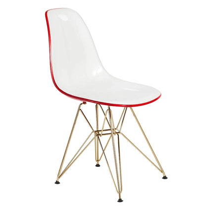 5-Piece Dining Set with 35 Round MDF Table and 4 ABS Plastic Side Chair with Gold Metal Legs