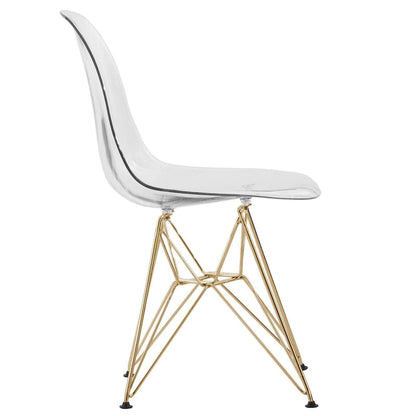 5-Piece Dining Set with 35 Round MDF Table and 4 ABS Plastic Side Chair with Gold Metal Legs