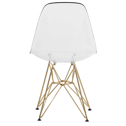 5-Piece Dining Set with 35 Round MDF Table and 4 ABS Plastic Side Chair with Gold Metal Legs