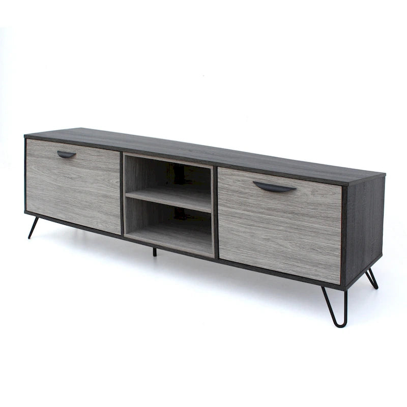 Alfie TV Media Entertainment Console Cabinet, 2 Shelves, Gray 71 Inch