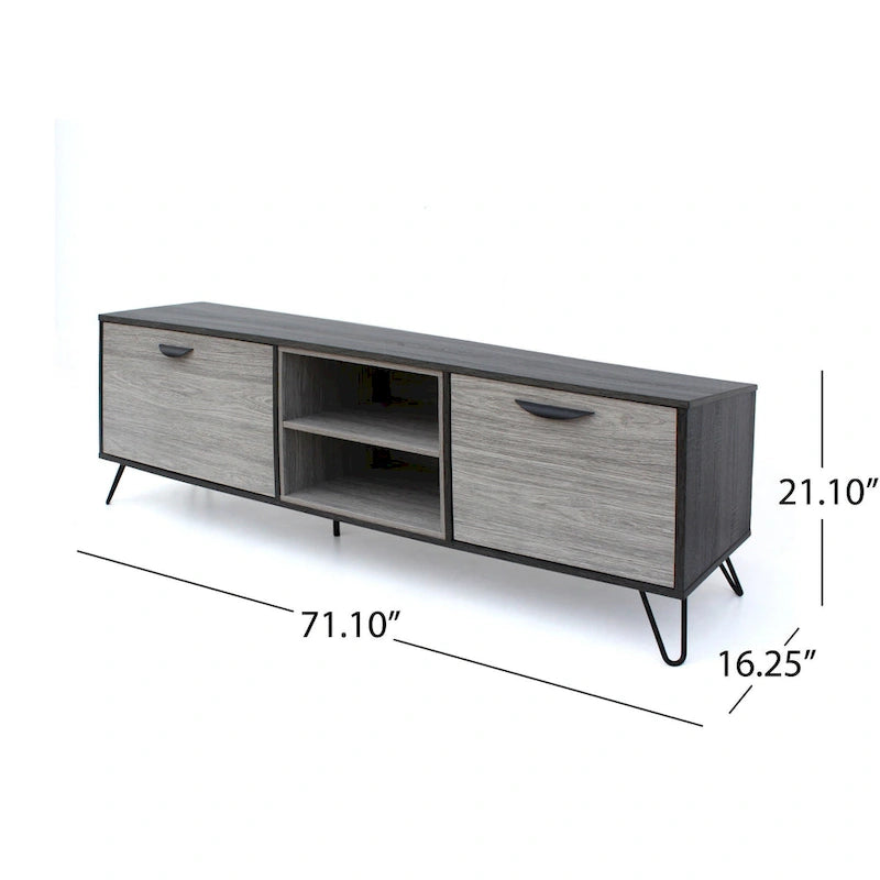 Alfie TV Media Entertainment Console Cabinet, 2 Shelves, Gray 71 Inch