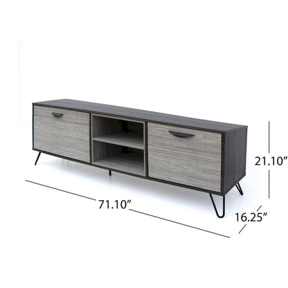 Alfie TV Media Entertainment Console Cabinet, 2 Shelves, Gray 71 Inch