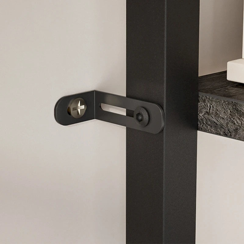 Farmhouse L-shaped Desk with Power Outlet, Gaming Table with Hutch and LED Light