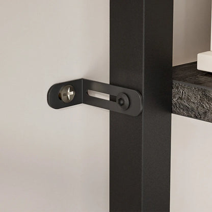 Farmhouse L-shaped Desk with Power Outlet, Gaming Table with Hutch and LED Light