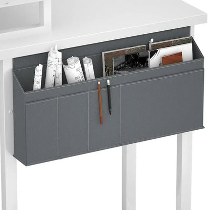 Farmhouse L-shaped Desk with Power Outlet, Gaming Table with Hutch and LED Light