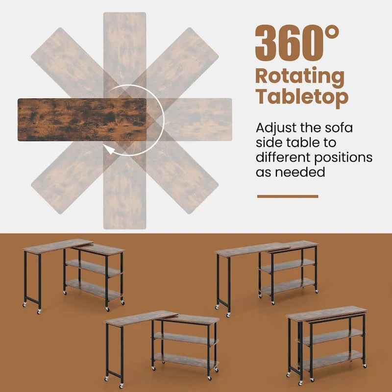 Gymax 360 Free Rotating Sofa Side Table Mobile L-shaped Laptop Table - See Details