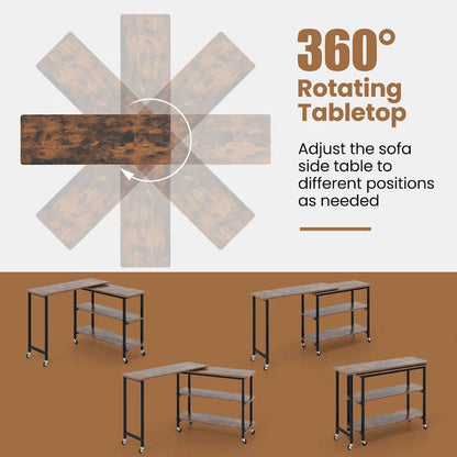 Gymax 360 Free Rotating Sofa Side Table Mobile L-shaped Laptop Table - See Details