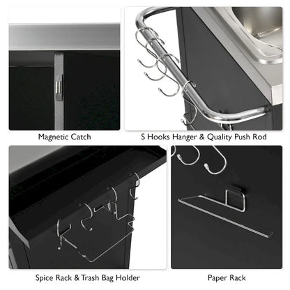 55.5 Outdoor Metal Kitchen Island with 304 Stainless Steel Sink and 4 Lockable Wheels