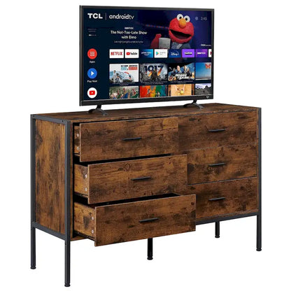 Rustic Wood Dresser with 6 Drawers, Wide 48 Brown TV Stand with Storage