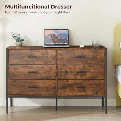 Rustic Wood Dresser with 6 Drawers, Wide 48 Brown TV Stand with Storage