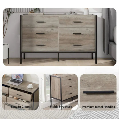 Rustic Wood Dresser with 6 Drawers, Wide 48 Brown TV Stand with Storage