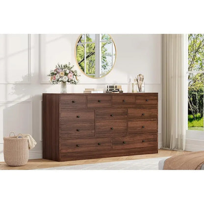 12 Drawer Dresser for Bedroom, 61 Inch Wood Dresser with Power Outlet
