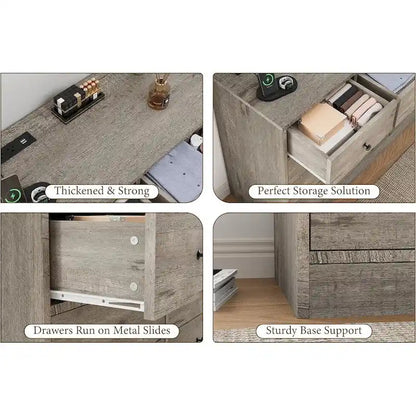 12 Drawer Dresser for Bedroom, 61 Inch Wood Dresser with Power Outlet
