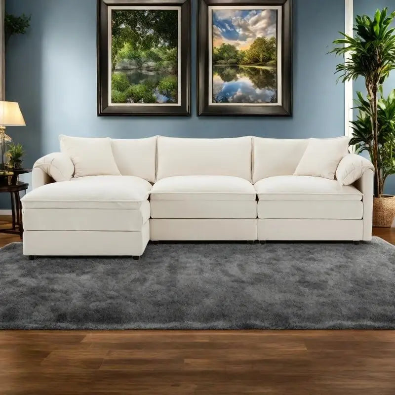 103.5 Chenille Sectional Sofa with 4-Seat L-Shaped Cloud Couch and Ottoman & Pocket Spring Cushions (330lb Capacity)