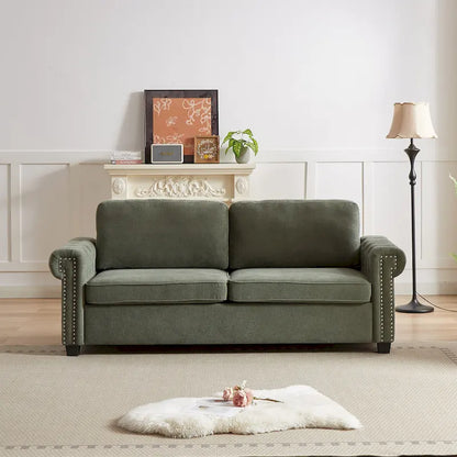 Green 83.8 2-in-1 Polyester 3-seater Nailheads Convertible Pullout Sofa Bed with Folding Mattress for Living Room