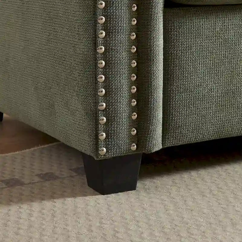Green 83.8 2-in-1 Polyester 3-seater Nailheads Convertible Pullout Sofa Bed with Folding Mattress for Living Room