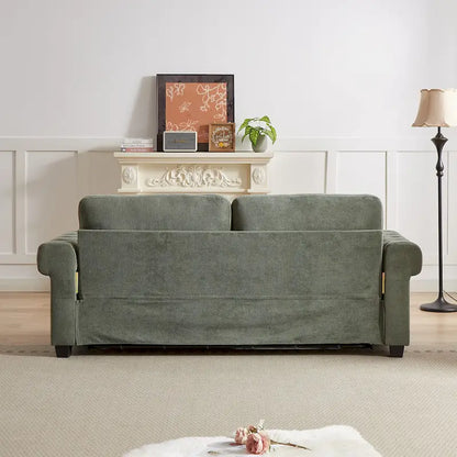 Green 83.8 2-in-1 Polyester 3-seater Nailheads Convertible Pullout Sofa Bed with Folding Mattress for Living Room