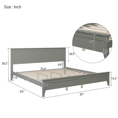 King Pine Platform Bed with Headboard & Slats
